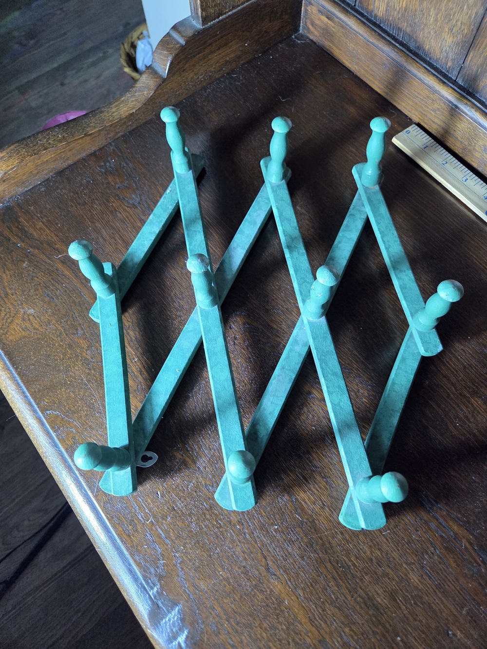 Vintage Turquoise Expandable Wall Hook Rack - Home Wall Decor - Picture 2 of 6